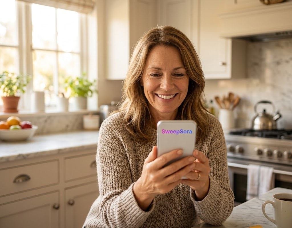 Woman reading brand deal information on her phone